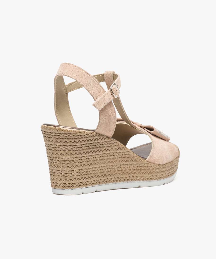 chaussures compensees type espadrilles a n ud rose sandales a talon femme GEMO