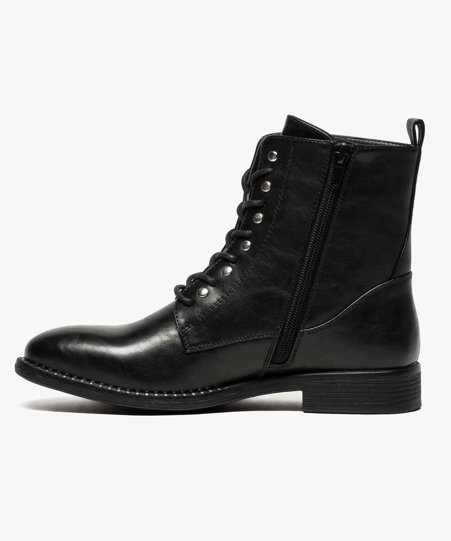 boots avec clous metalliques et double fermeture noir bottines et boots femme GEMO