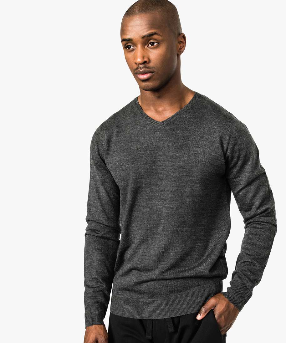 pull fin avec col v gris pulls homme G MO