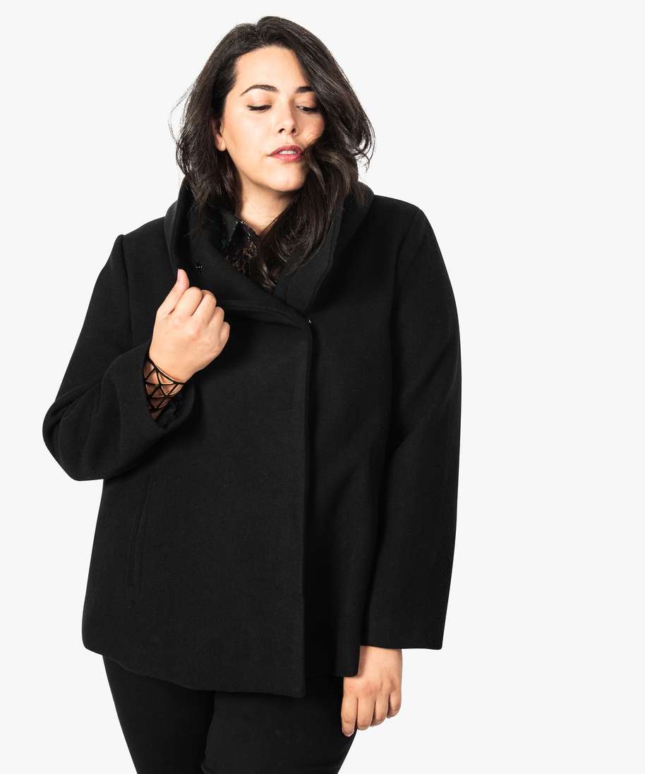 manteau laine court noir femme