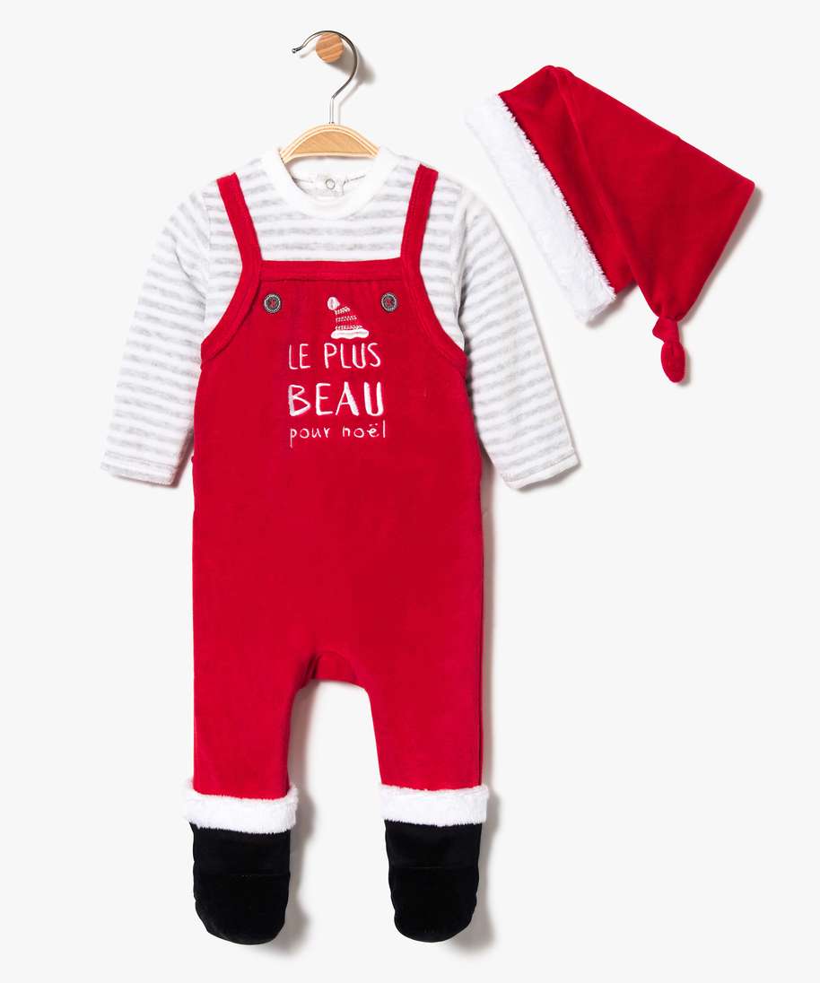pyjama bebe garcon en velours esprit noel avec bonnet rouge