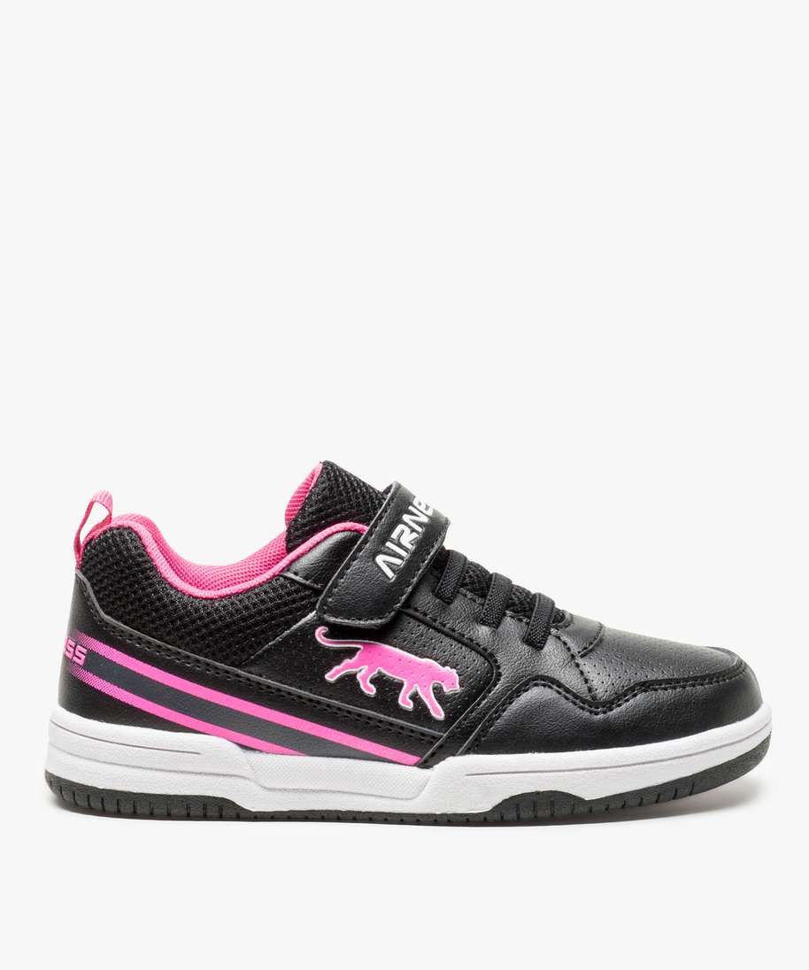 baskets fillet effet perfore a lacets elastiques airness noir baskets fille GEMO