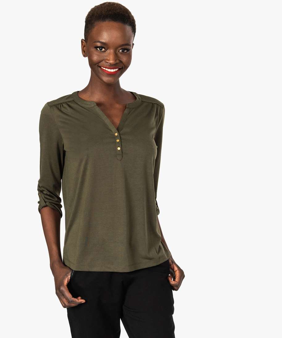 T-shirt manches longues vert olive femme