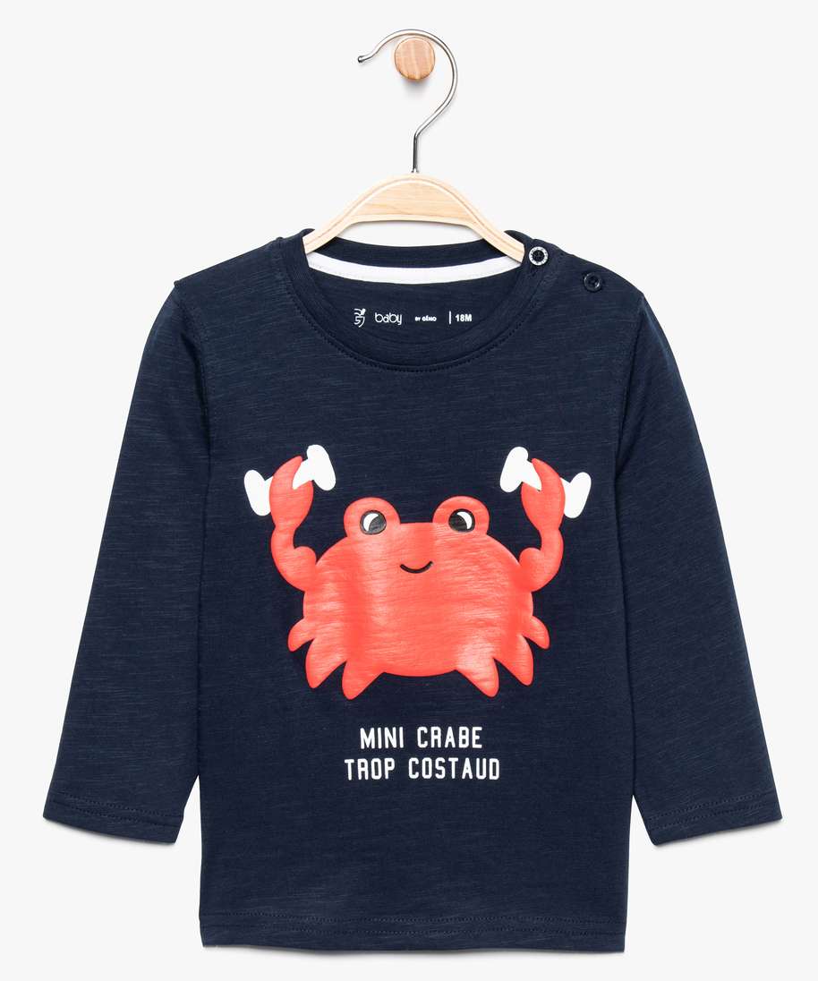 Gemo Vetements Garcon Tee Shirt Bebe Garcon Imprime Crabe Avec Boutons Sur Lepaule Bleu Bebe Gemo