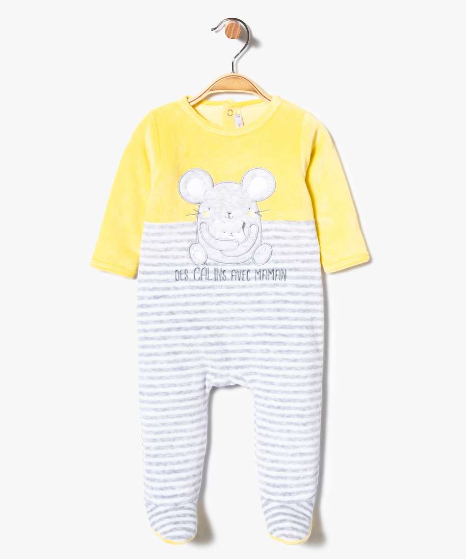 pyjama bebe garcon en velours a haut raye multicolore
