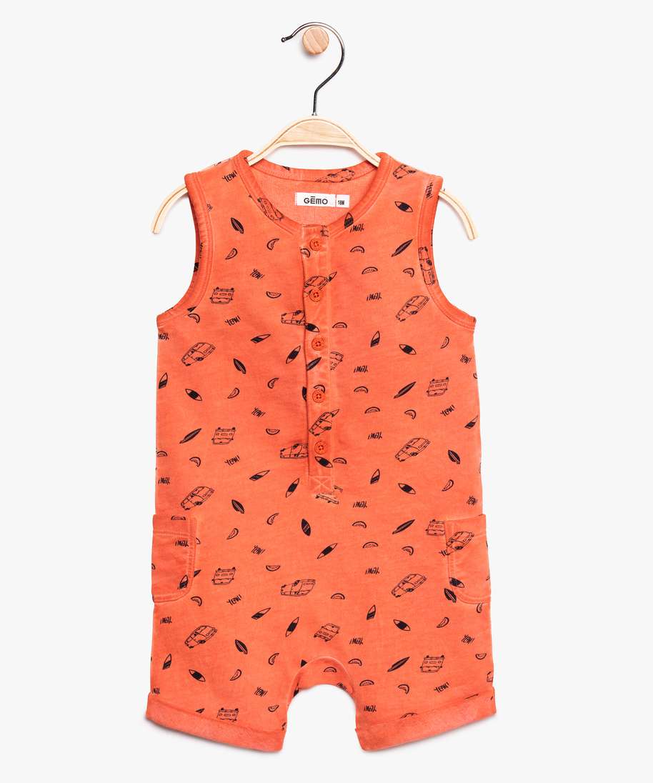 Combishort Bebe Garcon Sans Manches A Motifs Orange Bebe Gemo