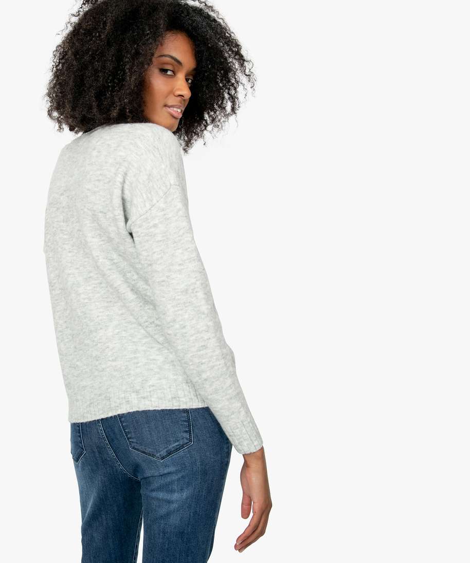 pull femme col v en maille mousseuse gris pulls femme GEMO