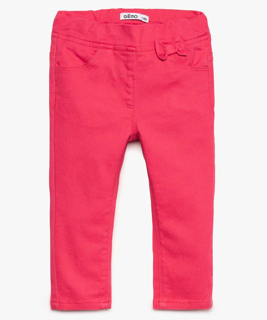 pantalon bebe fille avec taille elastique reglable et petit nœud en coton  bio rose pantalons bebe