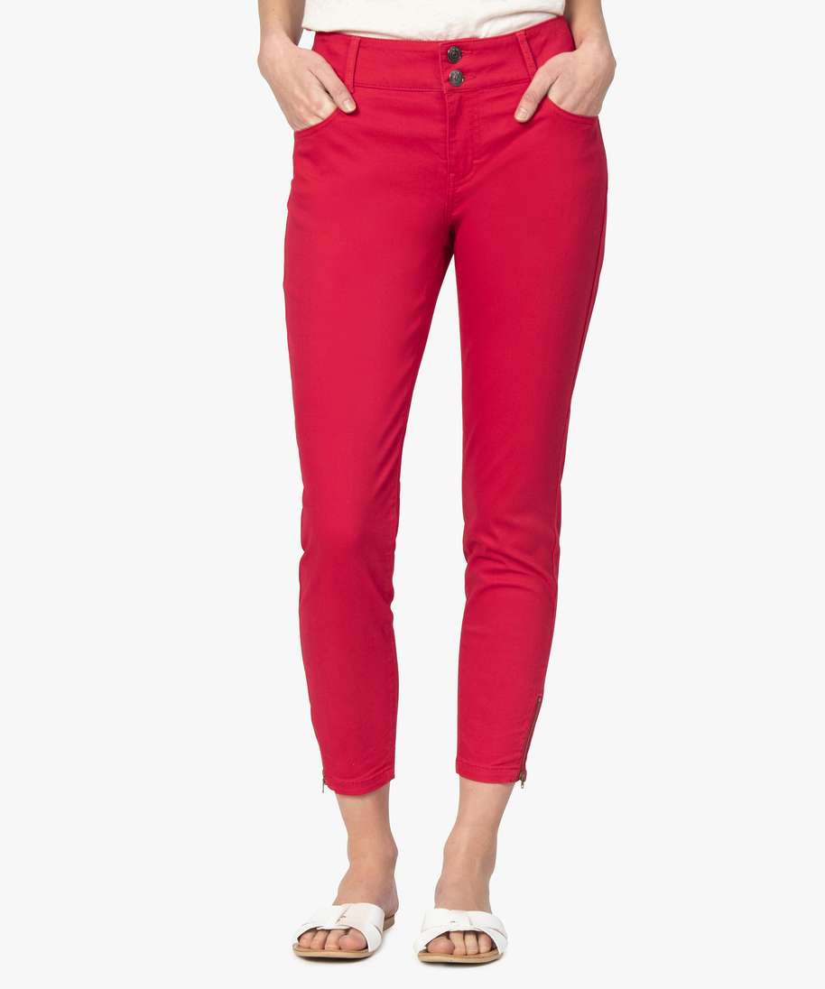 pantalon femme en toile unie avec bas zippe rouge pantalons femme