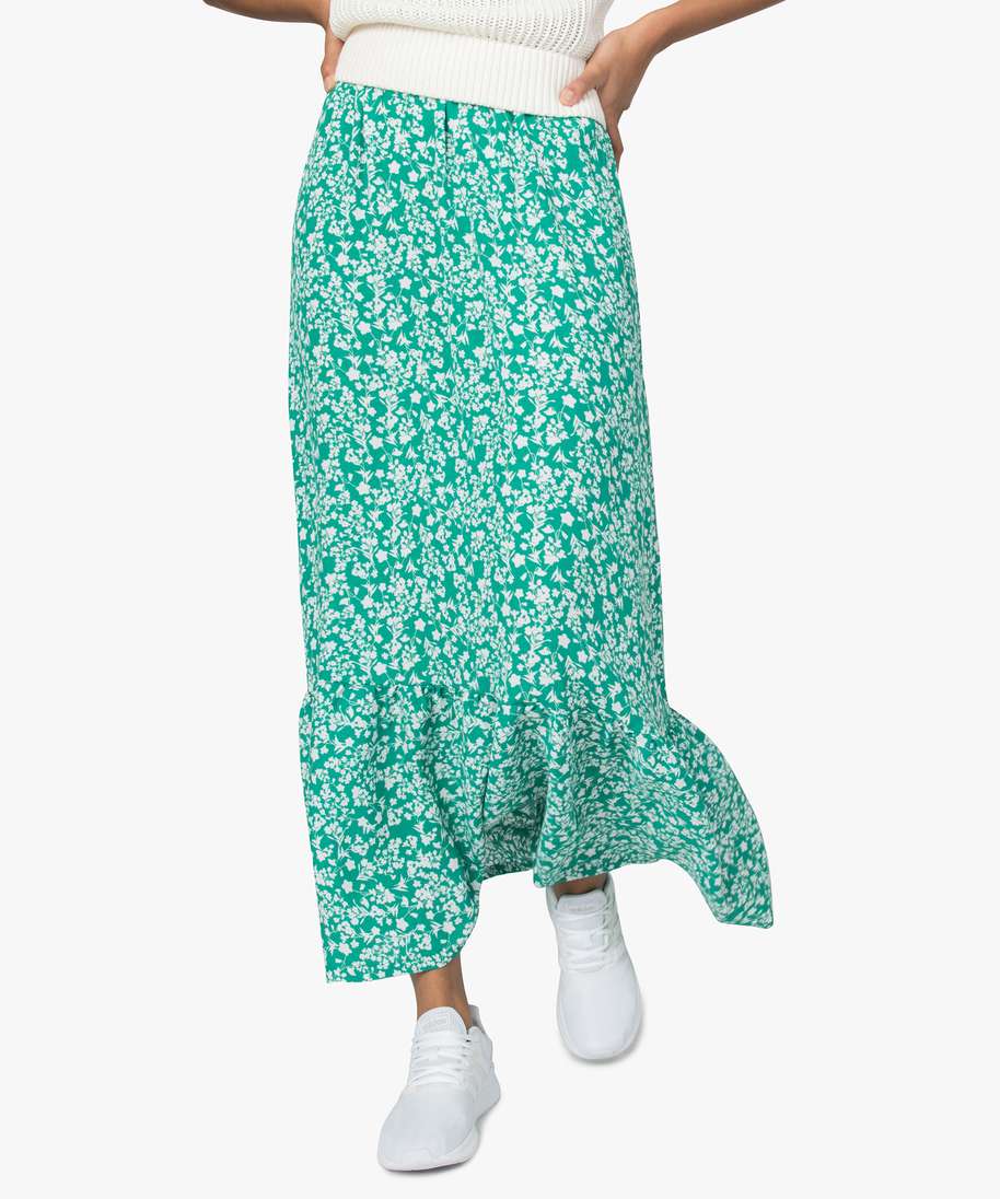 jupe femme imprimee longueur chevilles vert jupes femme | GÉMO