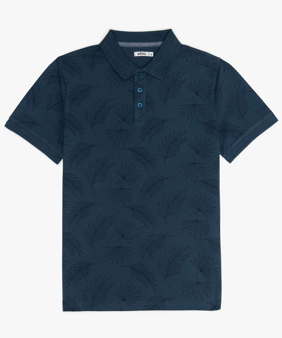 polo garcon a manches courtes avec motifs palmiers bleu polos