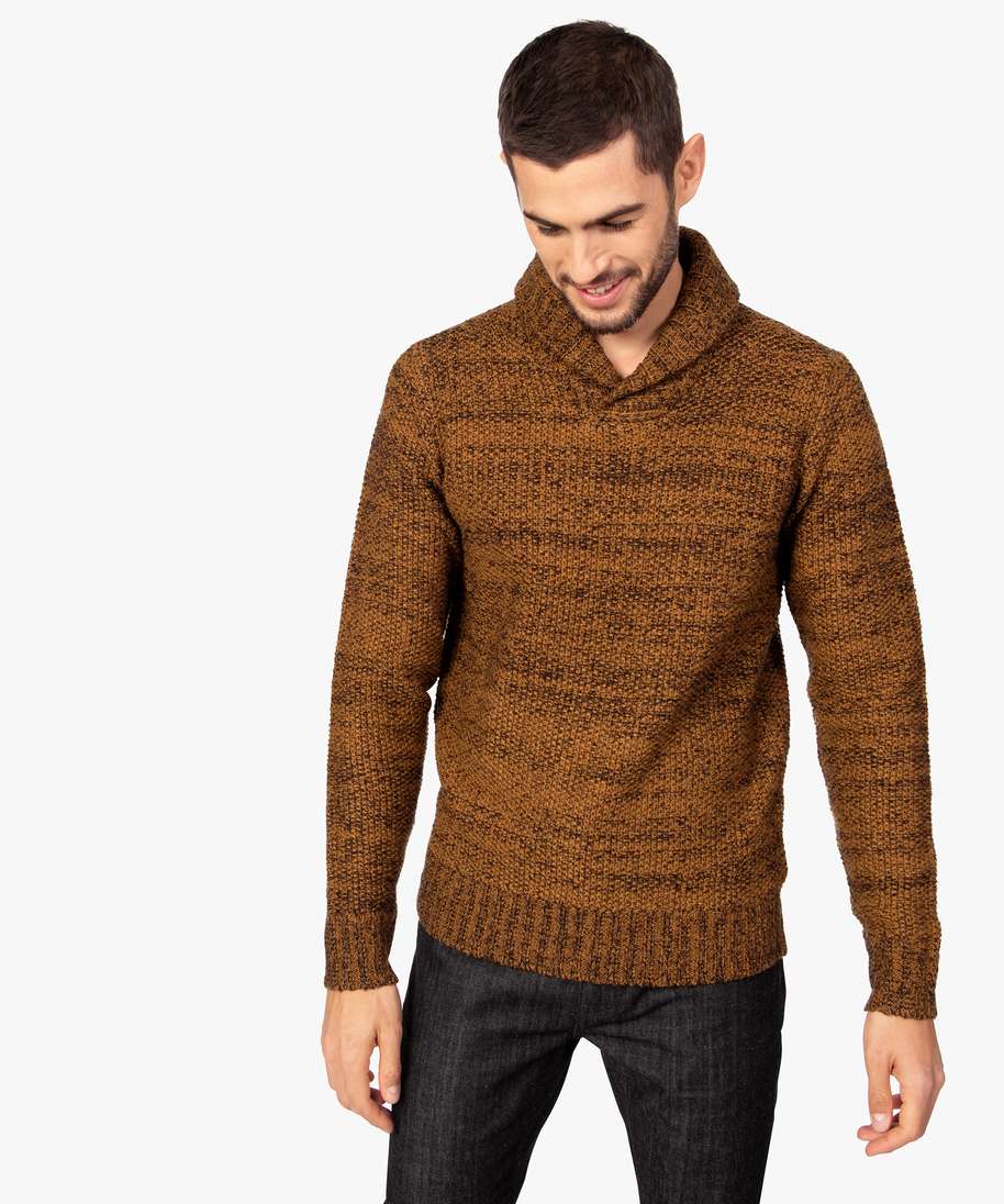 pull homme en maille chinee multicolore brun pulls homme
