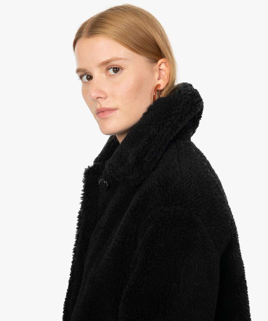 Manteau peluche noir femme hot sale