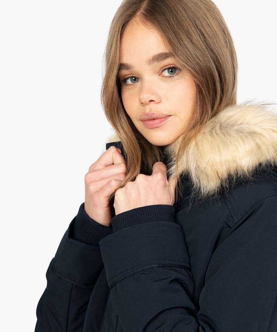 Parka avec capuche amovible femme - Bleu