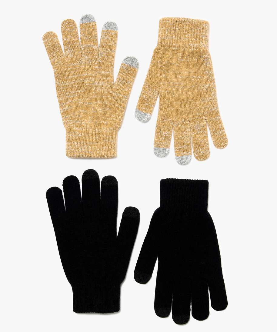 2 paires de gants tactiles - Noir/beige - FEMME
