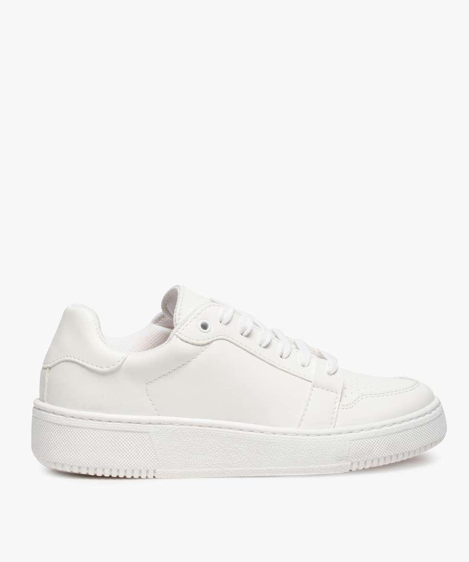 tennis femme unies a lacets et semelle plateforme blanc baskets et