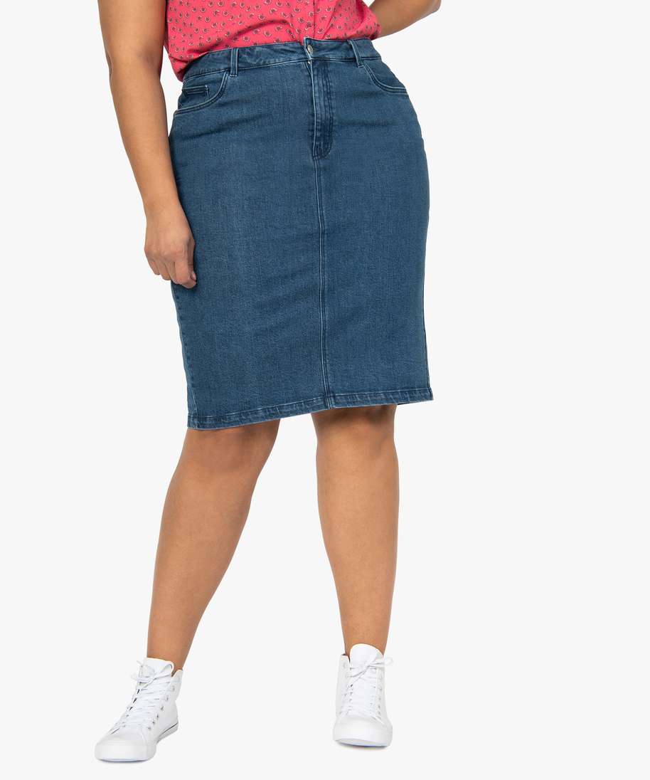 jupe femme grande taille en jean fendue bleu jupes en jean femme | GÉMO