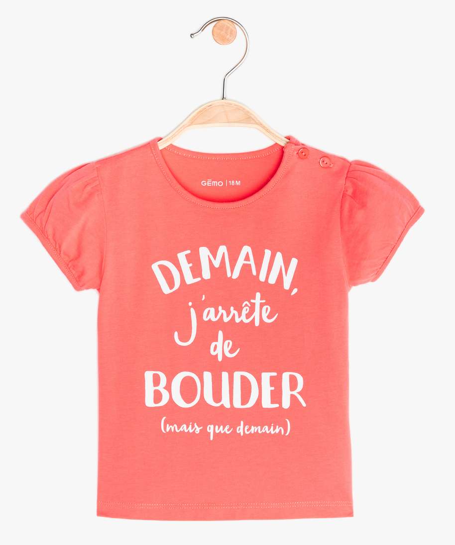 tee shirt bebe fille a manches ballon et message fantaisie rose tee shirts manches courtes