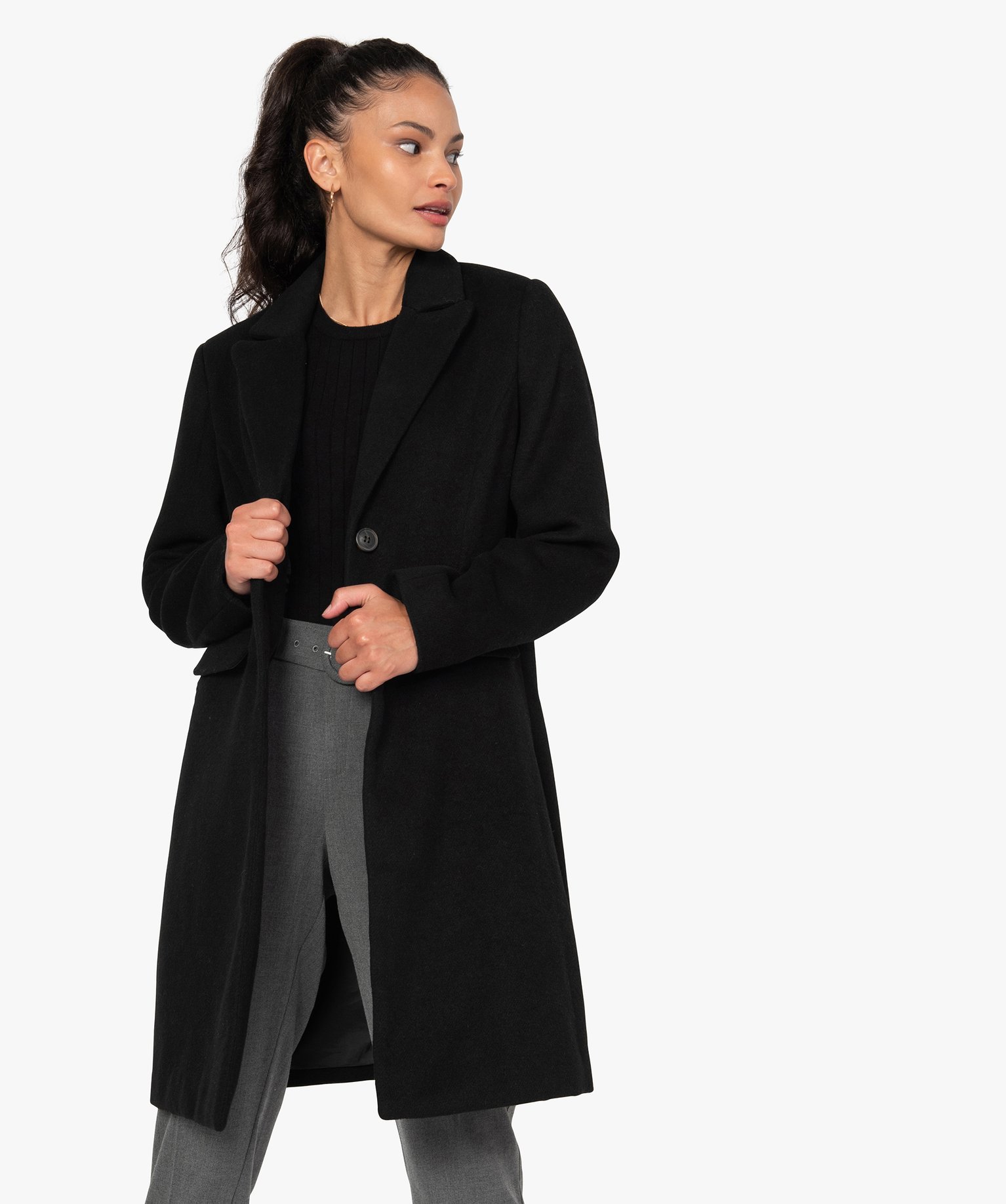 manteau noire femme long