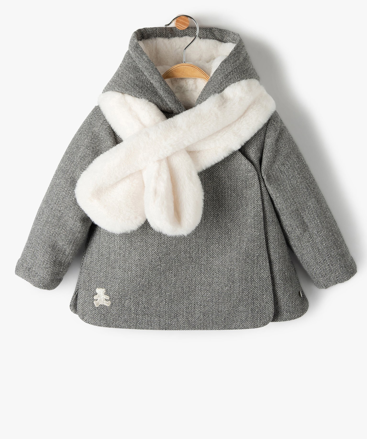 manteau bebe fille avec echarpe douce - lulucastagnette gris bebe