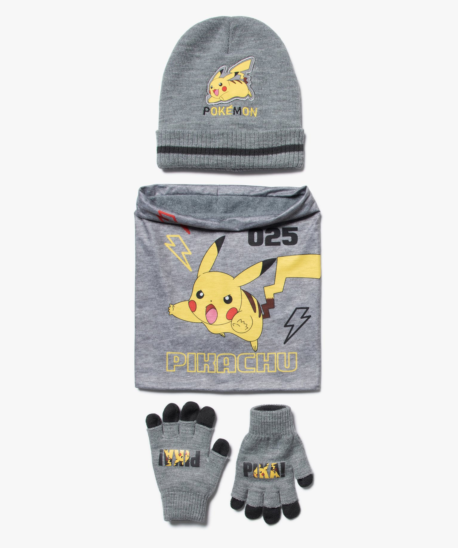 Chapeau et écharpe Pokemon Pikachu pour enfants, tout-en-un, trois