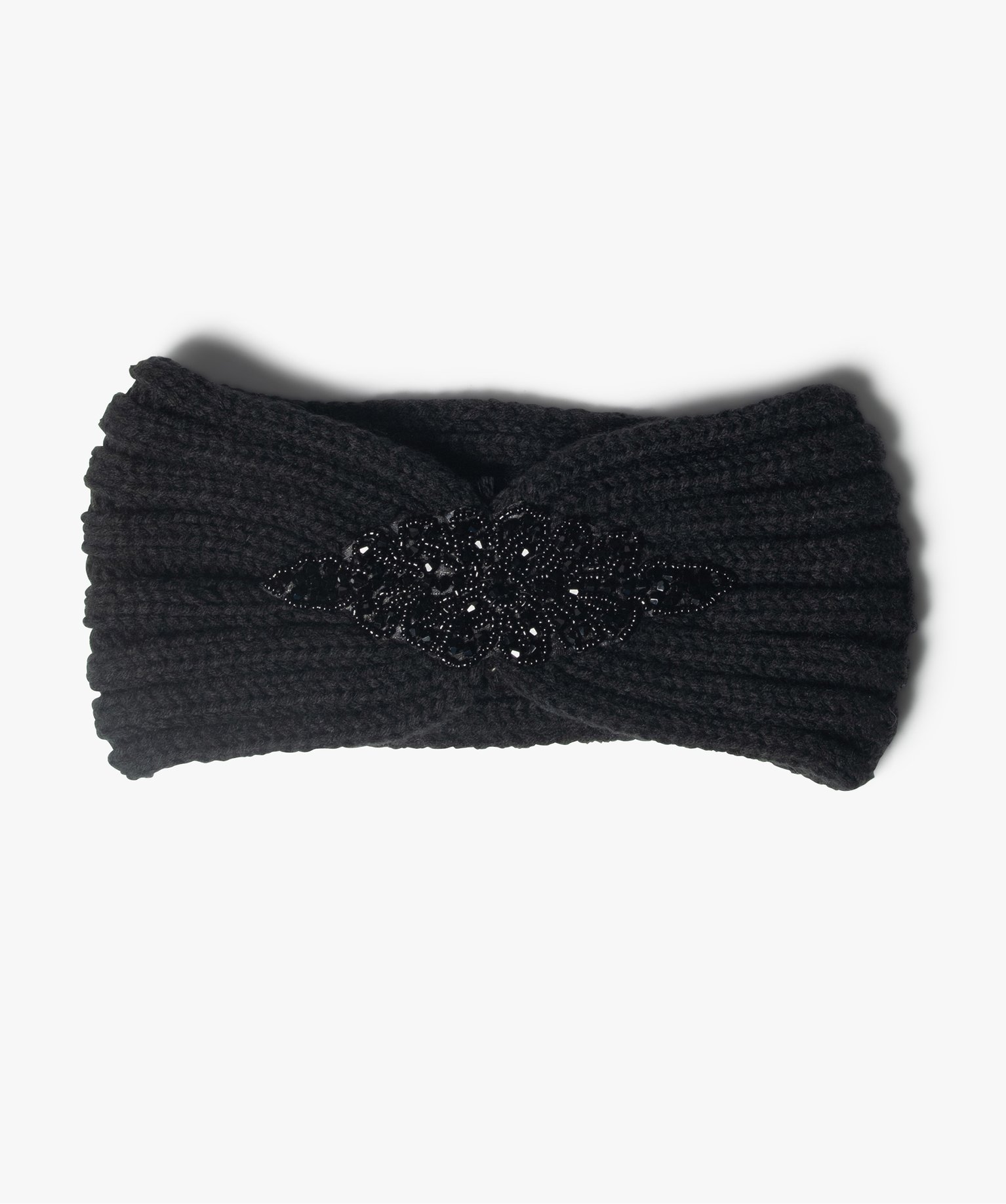 bandeau femme cache-oreilles avec perles brodees noir autres accessoires  promos