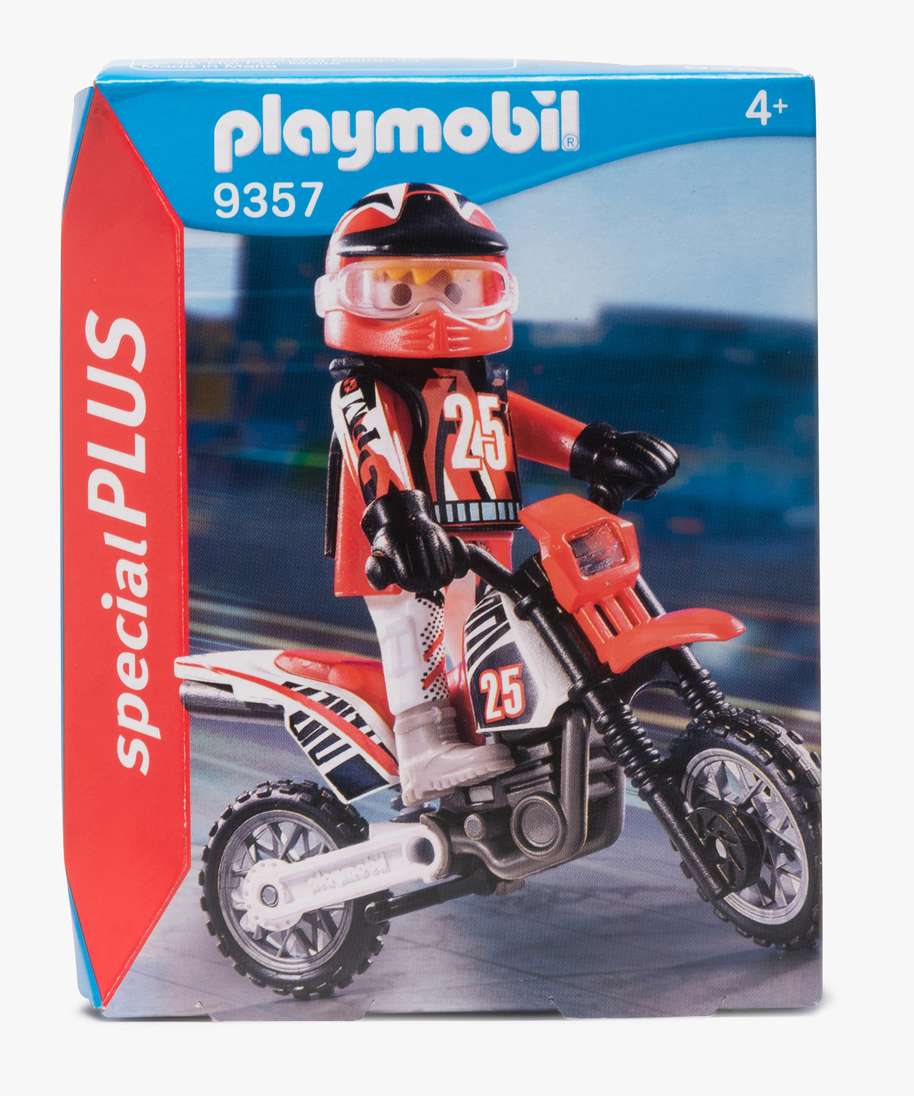 jouet enfant pilote de motocross - playmobil (5 pieces) noir garcon