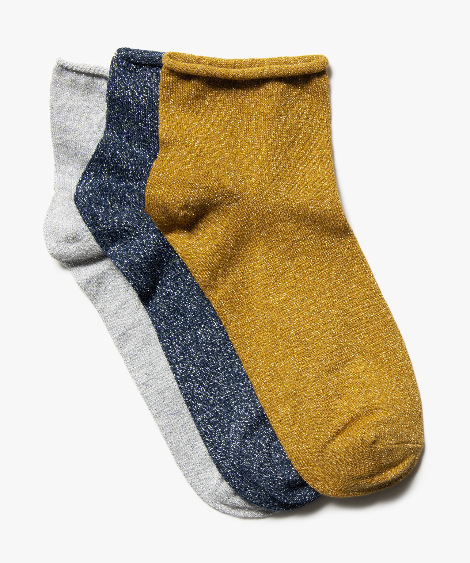 Chaussettes coton pour femme - effet chiné moutarde