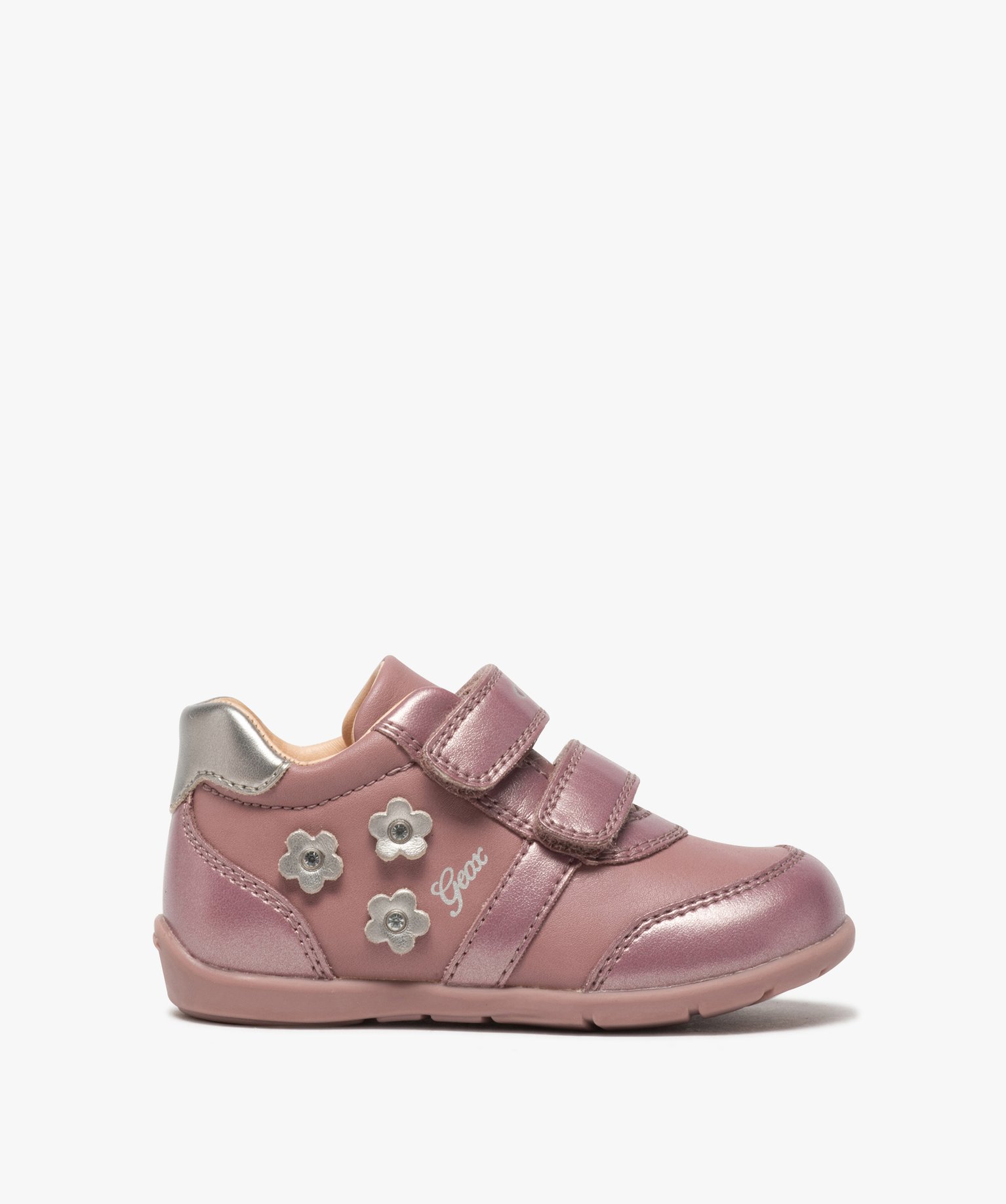 chaussures bebe fille a scratch decor fleurs - geox rose chaussures de parc  promos
