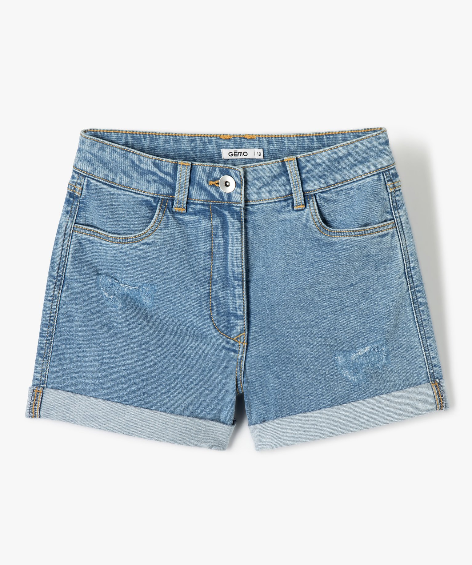 short en jean fille taille haute en denim patine gris shorts