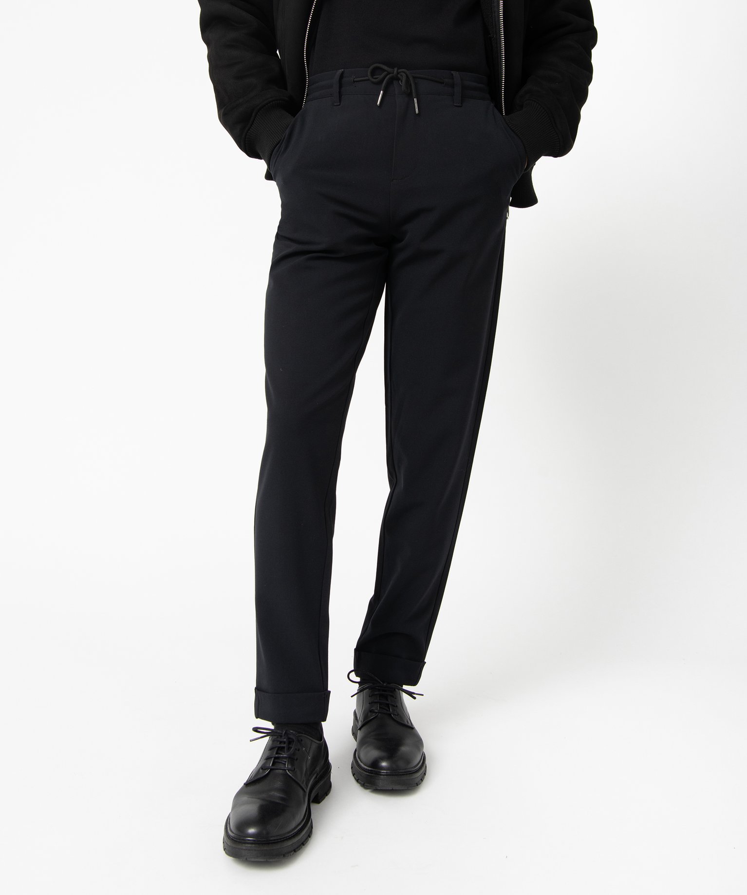pantalon homme en toile avec taille ajustable noir pantalons promos