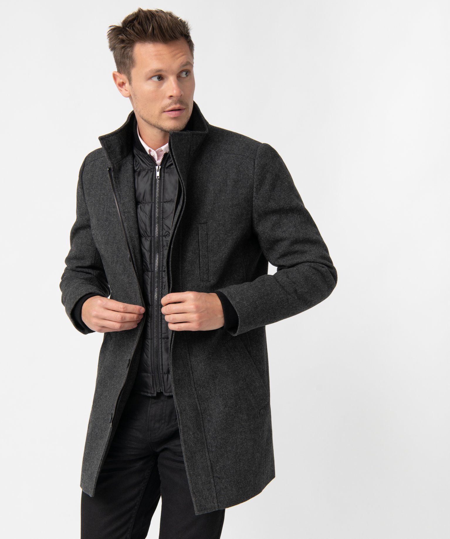 manteau homme court avec col interieur amovible noir manteaux et