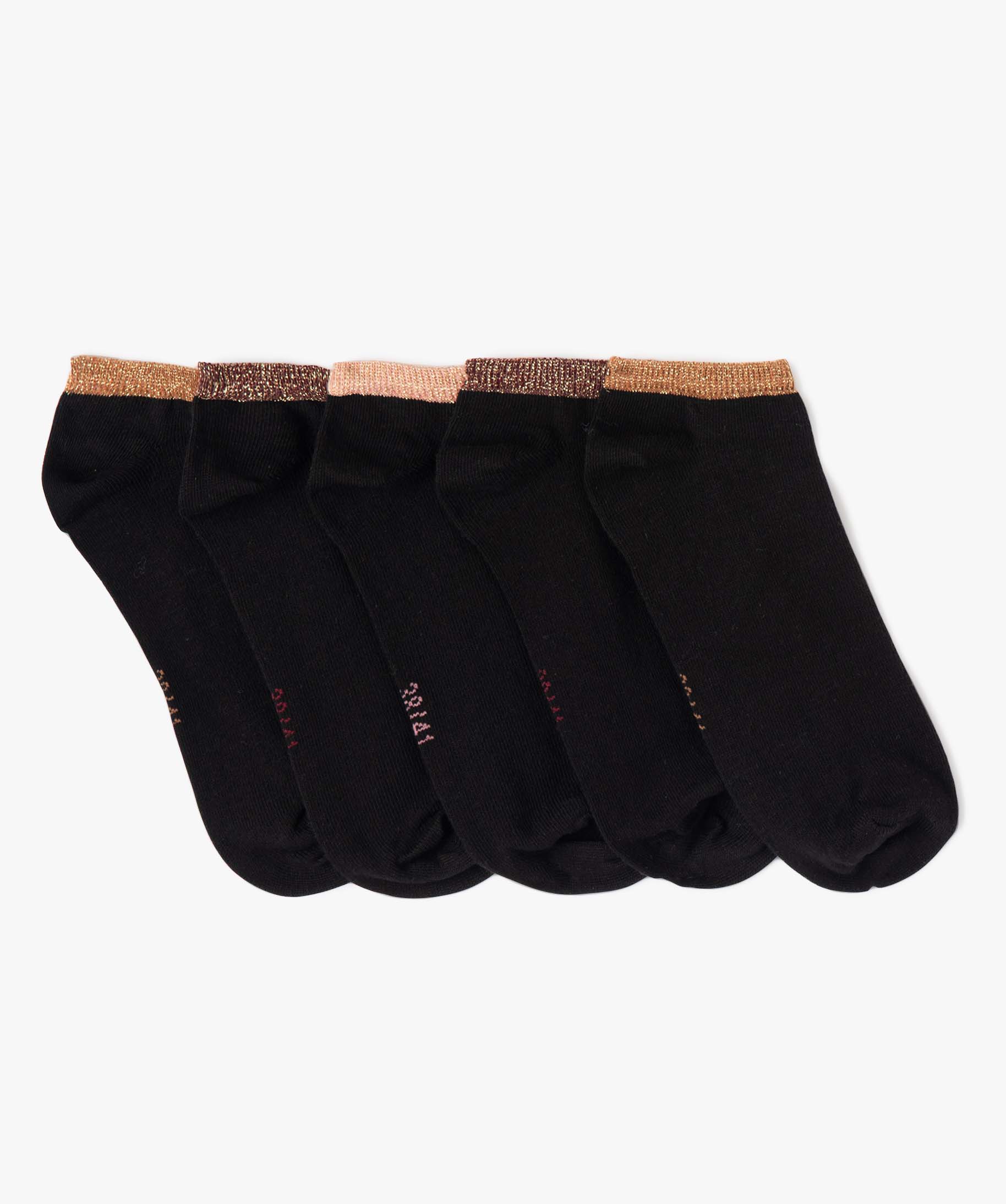 chaussettes femme tige ultra courte avec paillettes (lot de 5) noir  chaussettes