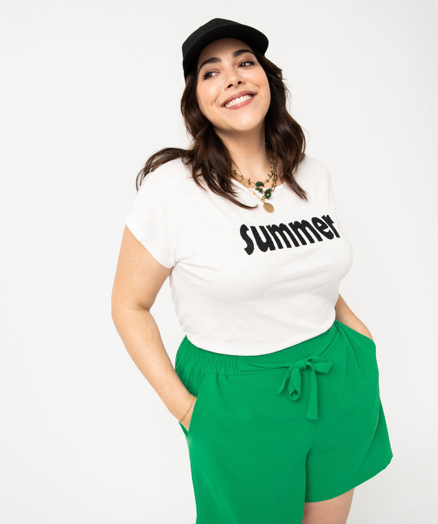 tee shirt a manches courtes avec message femme grande taille blanc