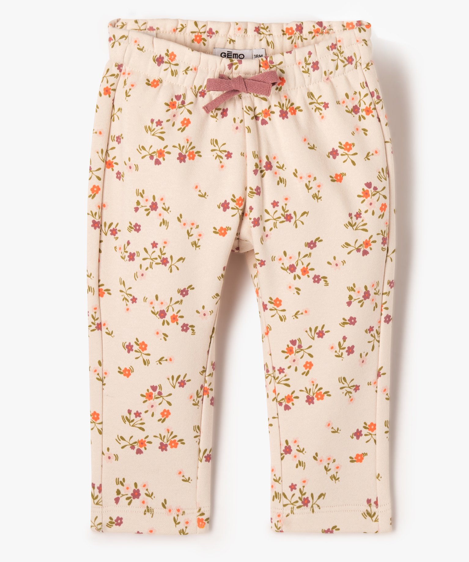 pantalon en molleton douillet fleuri bebe fille beige leggings