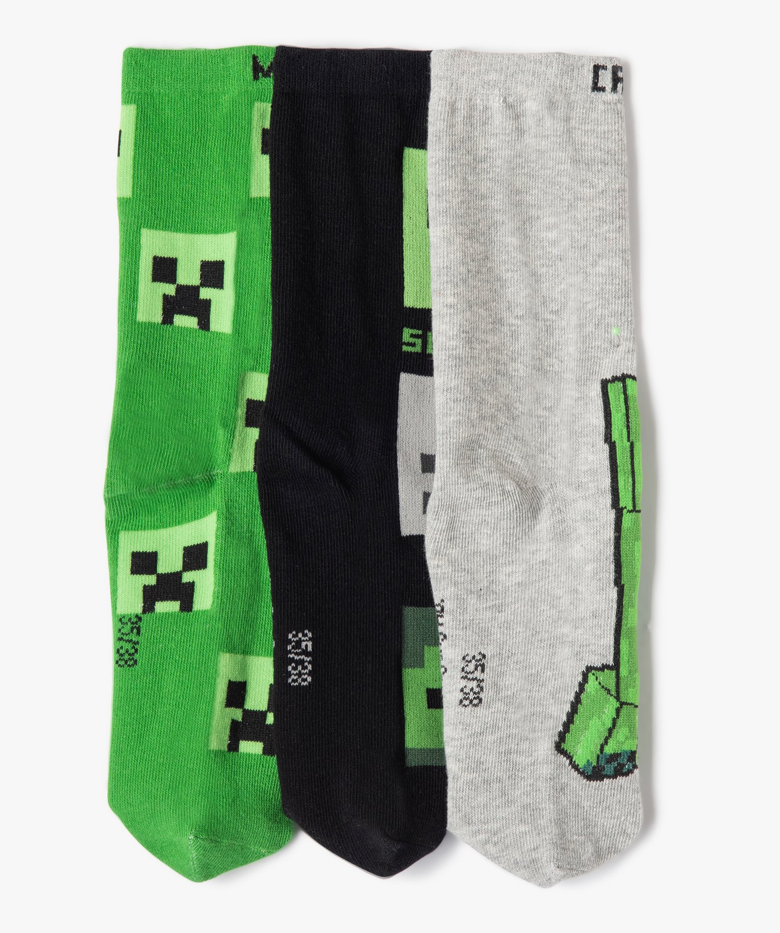 chaussettes hautes a motifs garcon (lot de 3) - minecraft vert garcon