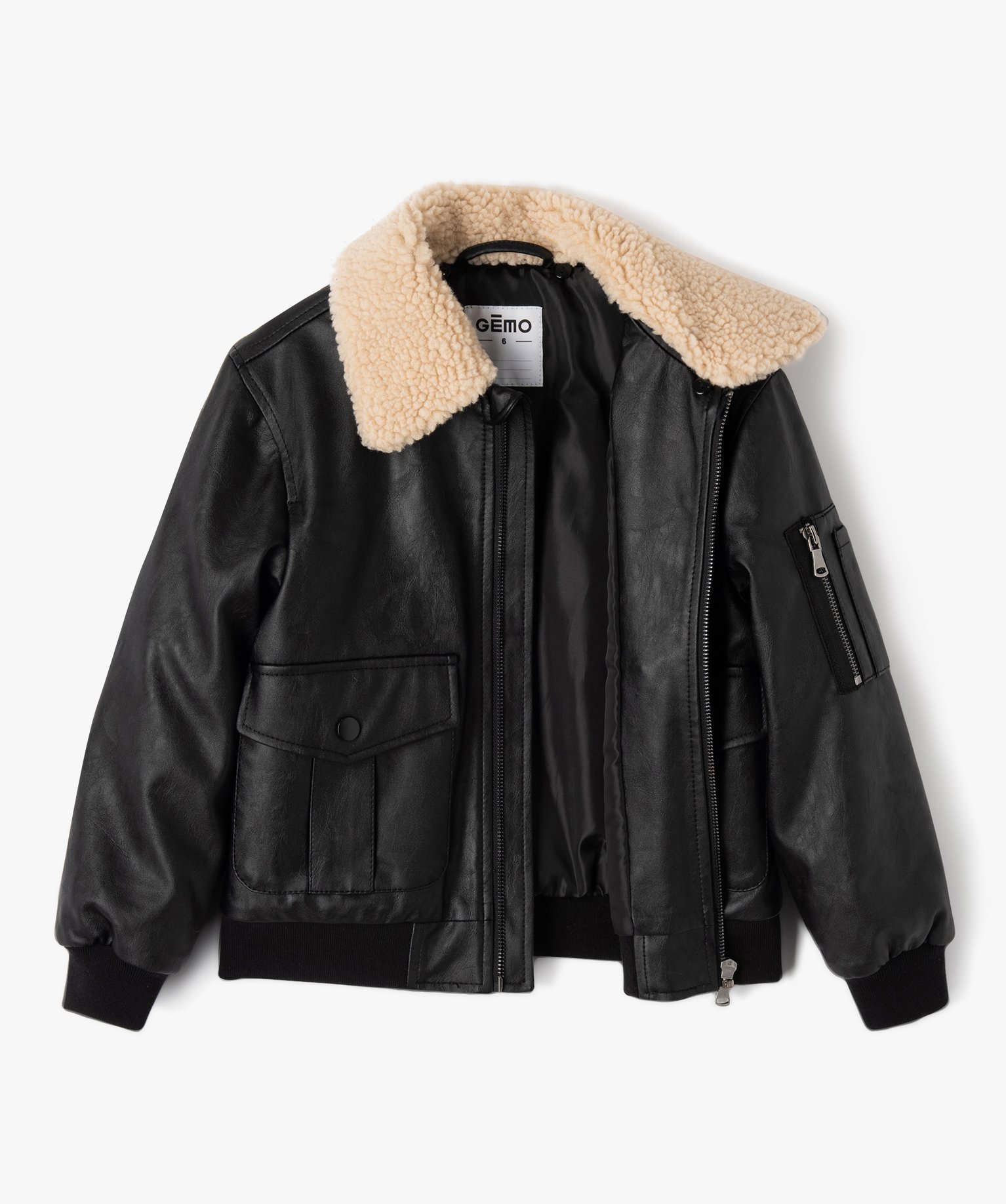 blouson aviateur avec col en maille peluche garcon noir blousons et vestes garcon GEMO