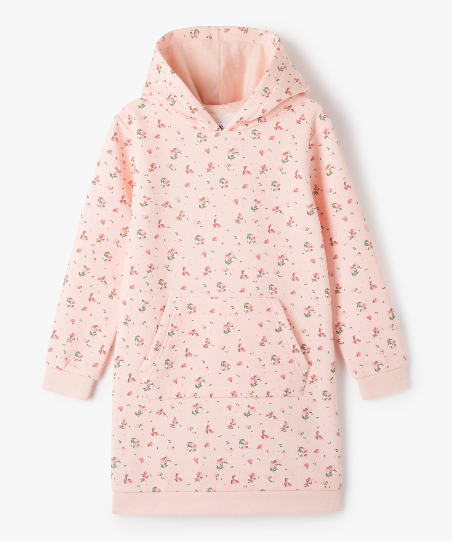 robe sweat a capuche fille a motifs fleuris rose