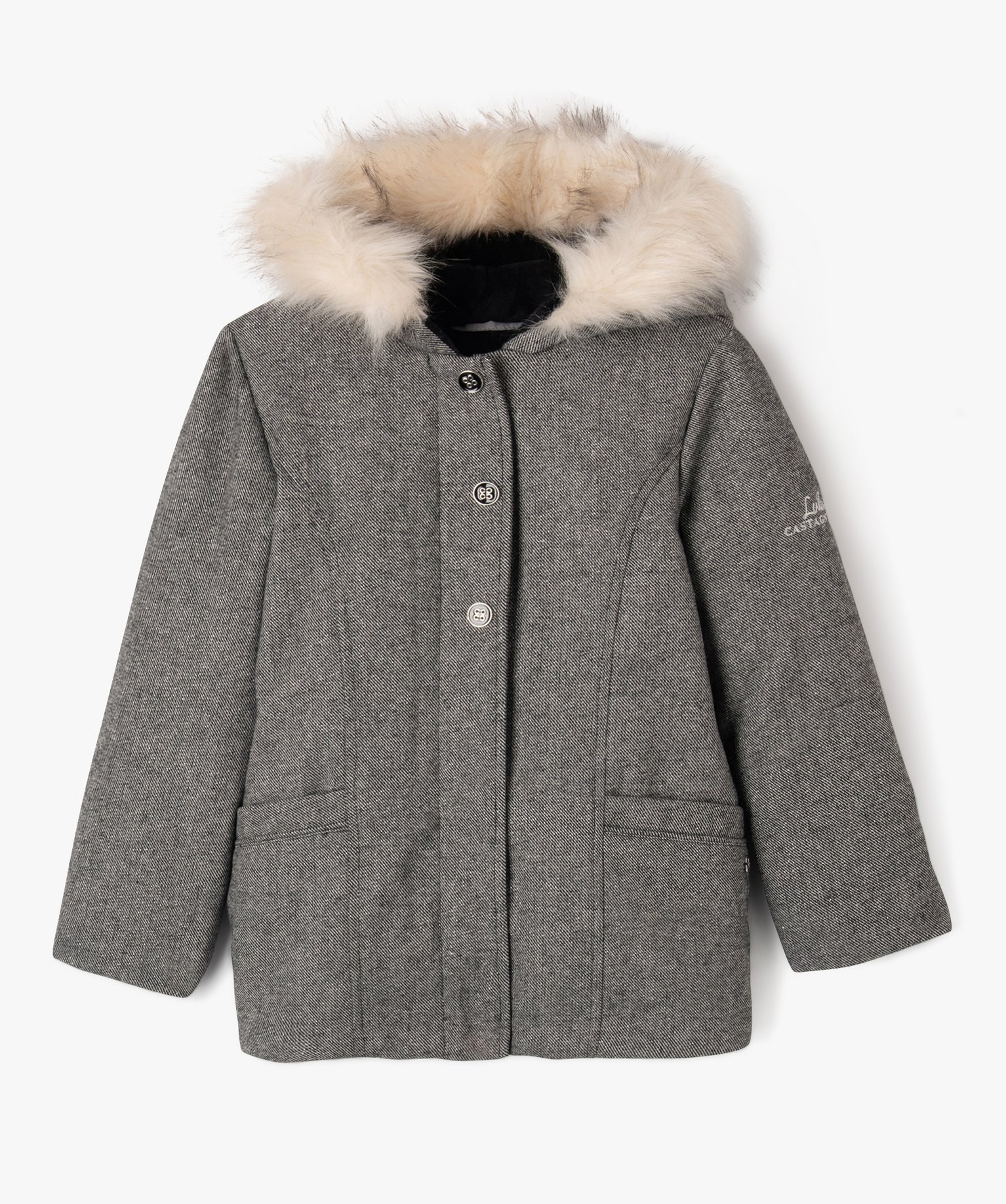 manteau a capuche paillete et doublure pouce et chaude fille lulucastagnette gris blousons et vestes fille GEMO