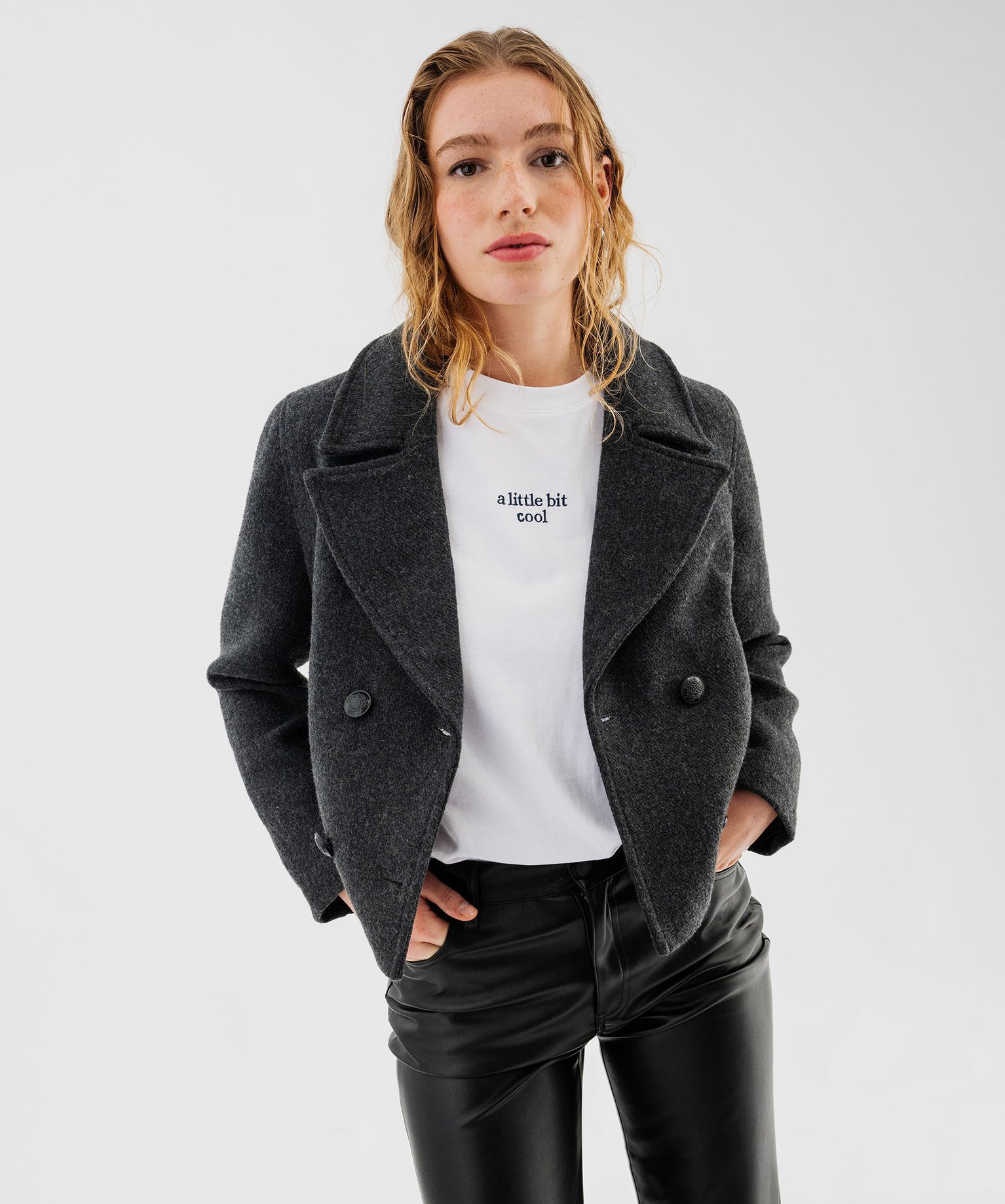 Manteau court femme gris best sale